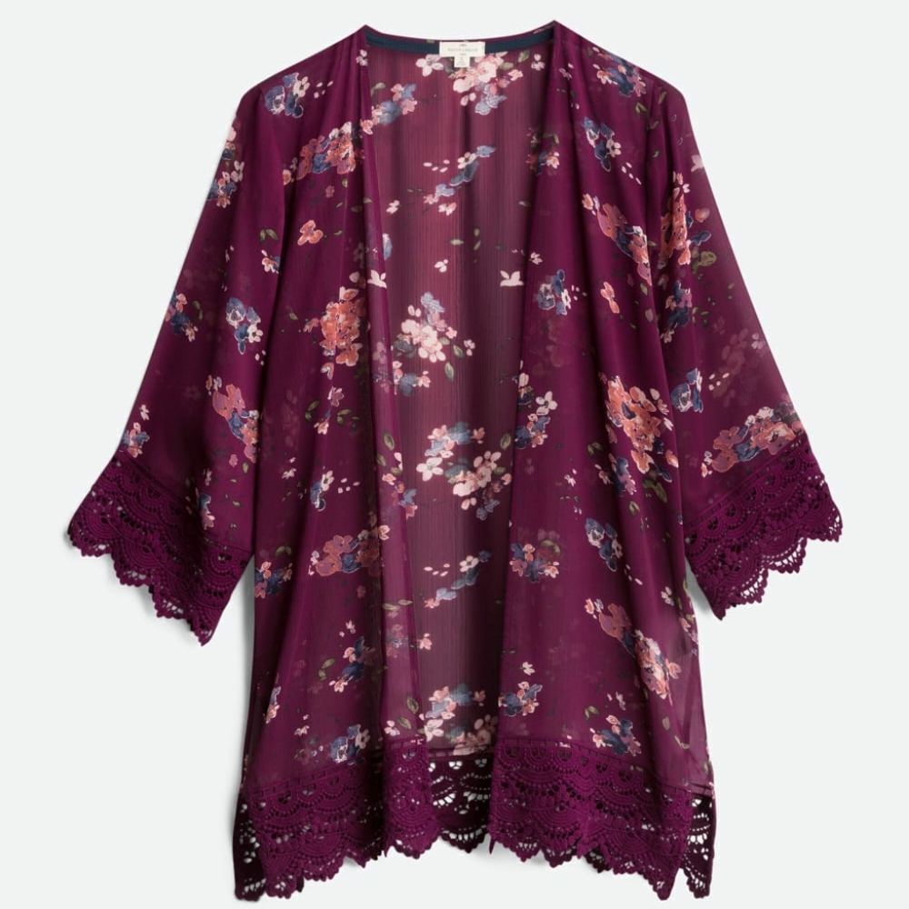 Laria Crochet Trim Kimono Sheer Floral